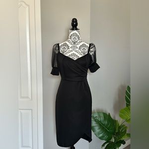 Black Mesh Puff Sleeve Dress
